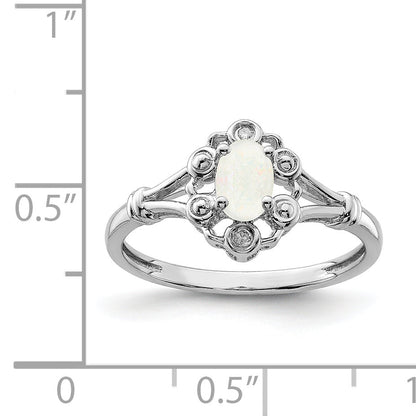 Sterling Silver Rhodium-Plated Created Opal & Diam. Ring