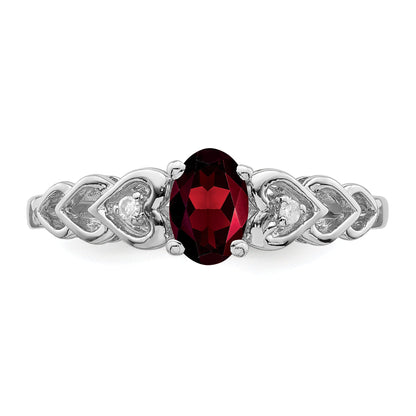 Sterling Silver Rhodium-Plated Garnet & Diam. Ring