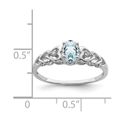 Sterling Silver Rhodium-Plated Aquamarine & Diam. Ring