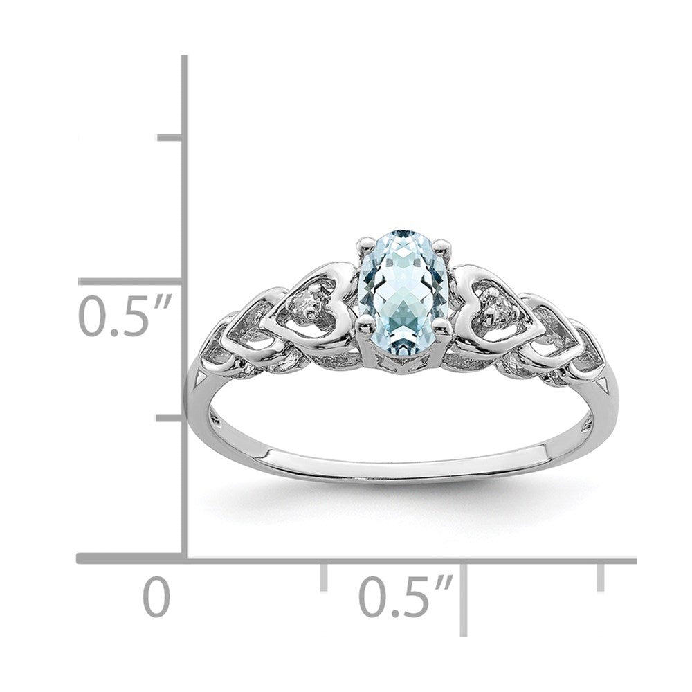 Sterling Silver Rhodium-Plated Aquamarine & Diam. Ring