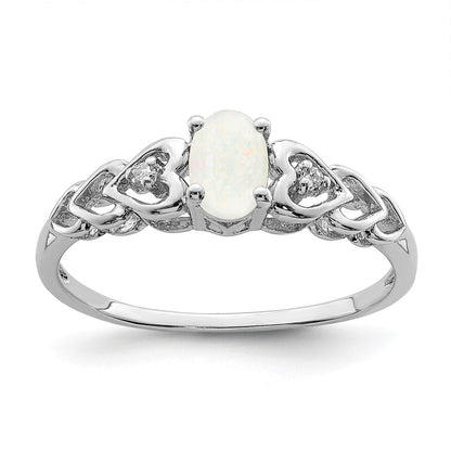 Sterling Silver Rhodium-Plated Created Opal & Diam. Ring