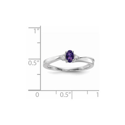 Sterling Silver Rhodium-Plated Amethyst/Diamond Birthstone Ring