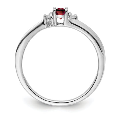 Sterling Silver Rhodium-Plated Garnet/Diamond Birthstone Ring