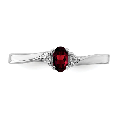 Sterling Silver Rhodium-Plated Garnet/Diamond Birthstone Ring