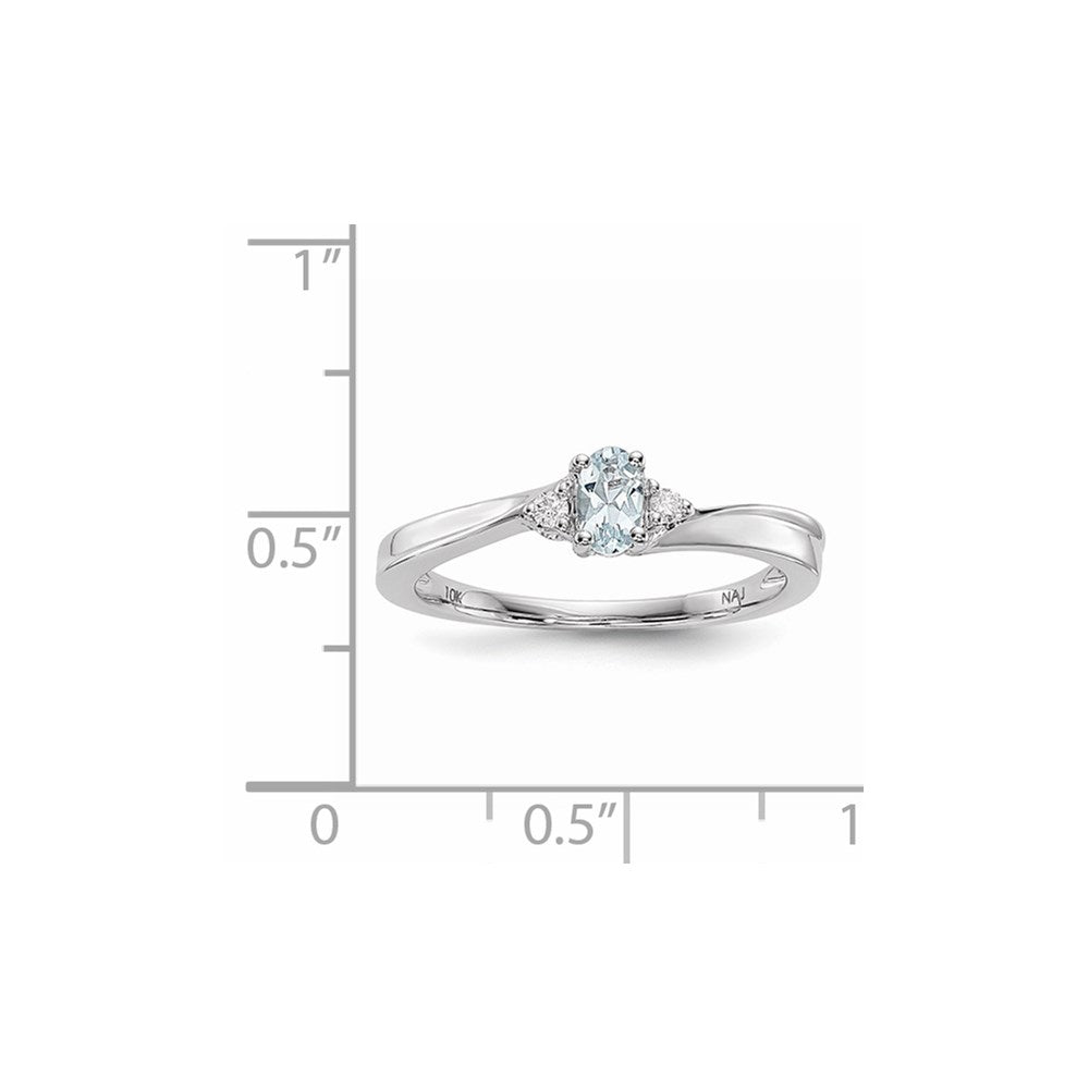 Sterling Silver Rhodium-Plated Aquamarine/Diamond Birthstone Ring