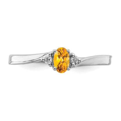 Sterling Silver Rhodium-Plated Citrine & Diamond Birthstone Ring