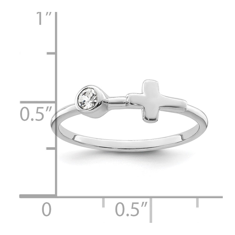 Sterling Silver Rhodium-Plated Polished Cross White Topaz Ring
