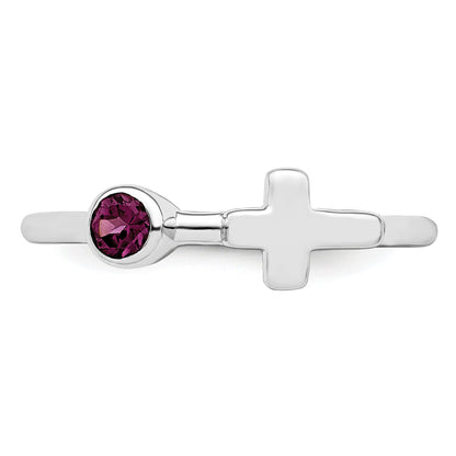 Sterling Silver Rhodium-Plated Polished Cross Rhodolite Garnet Ring