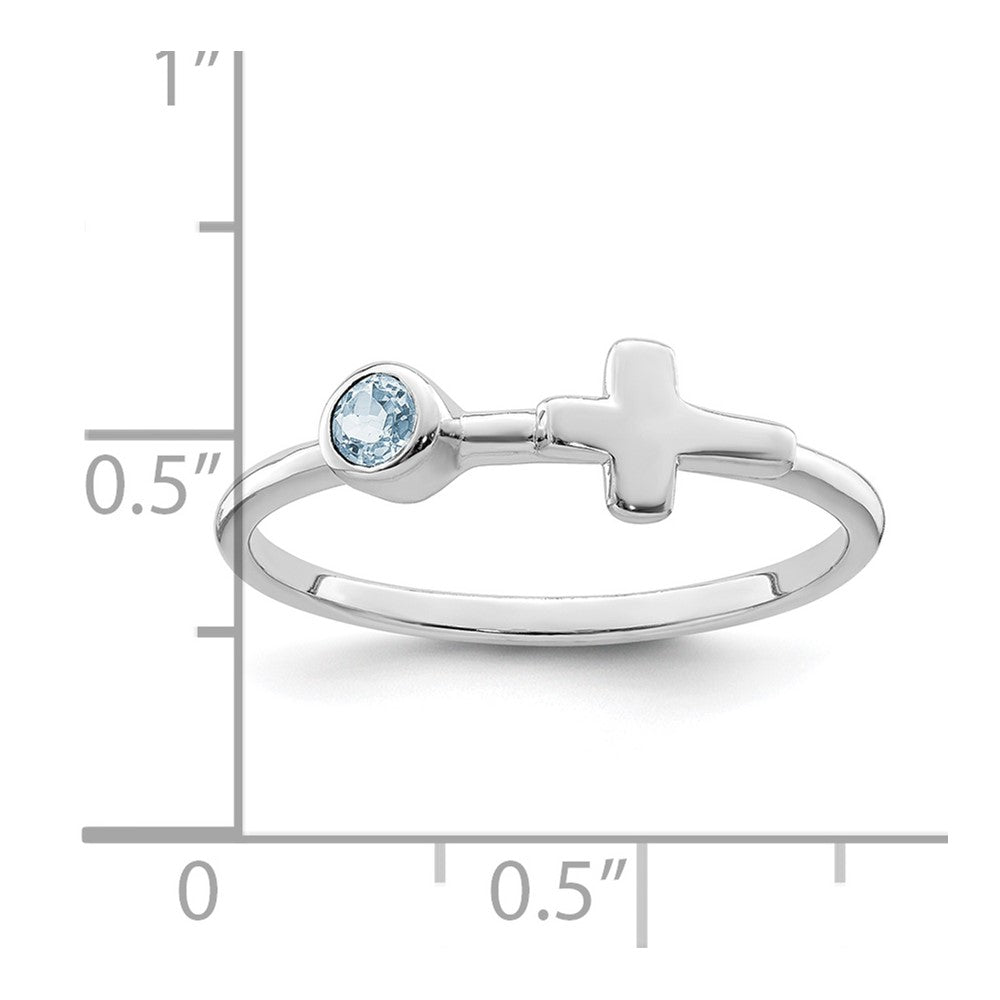 Sterling Silver Rhodium-Plated Polished Cross Aquamarine Ring