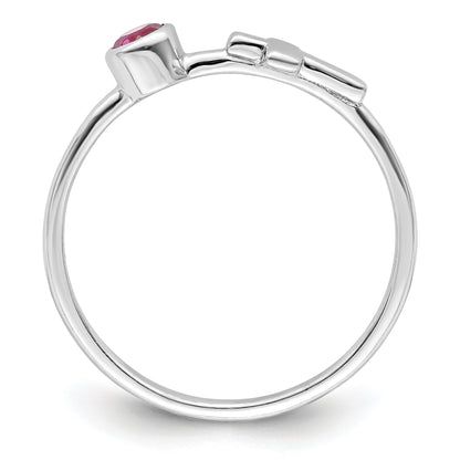 Sterling Silver Rhodium-Plated Polished Cross Pink Tourmaline Ring