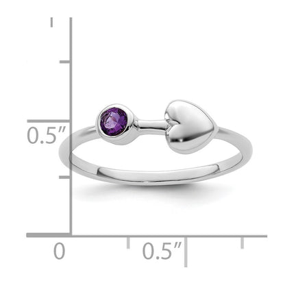 Sterling Silver Rhodium-Plated Polished Heart Amethyst Ring