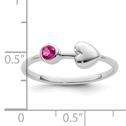 Sterling Silver Rhodium-Plated Polished Heart Pink Tourmaline Ring