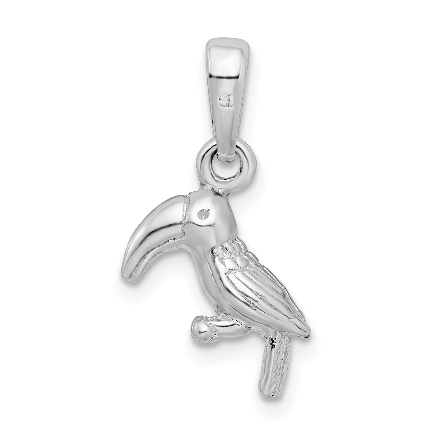 Sterling Silver De-Ani Rhodium-Plated Polished 3D Toucan Bird Pendant