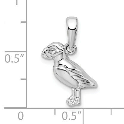 Sterling Silver De-Ani Rhodium-Plated Polished Puffin Bird Pendant