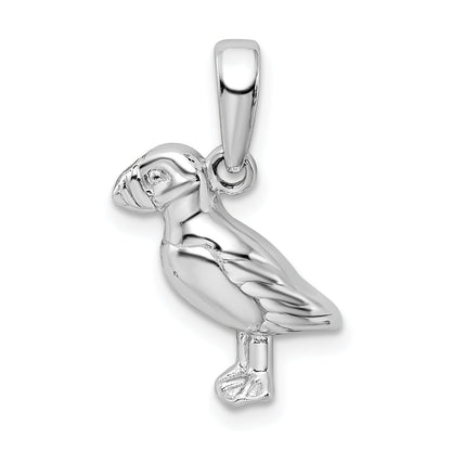 Sterling Silver De-Ani Rhodium-Plated Polished Puffin Bird Pendant