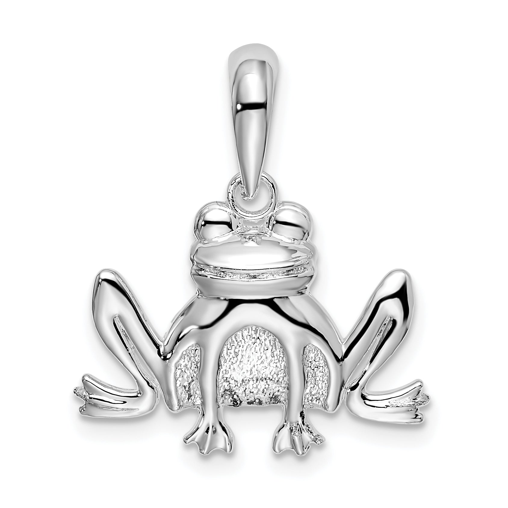 Sterling Silver De-Ani Rhodium-Plated Polished And Textured Sitting Frog Pendant
