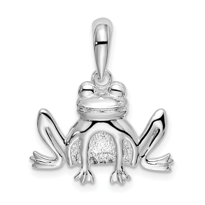 Sterling Silver De-Ani Rhodium-Plated Polished And Textured Sitting Frog Pendant