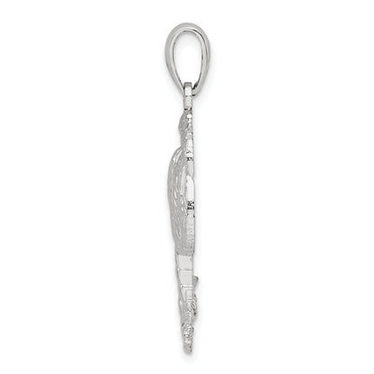Sterling Silver De-Ani Rhodium-Plated Polished And Textured Palm Tree Pendant