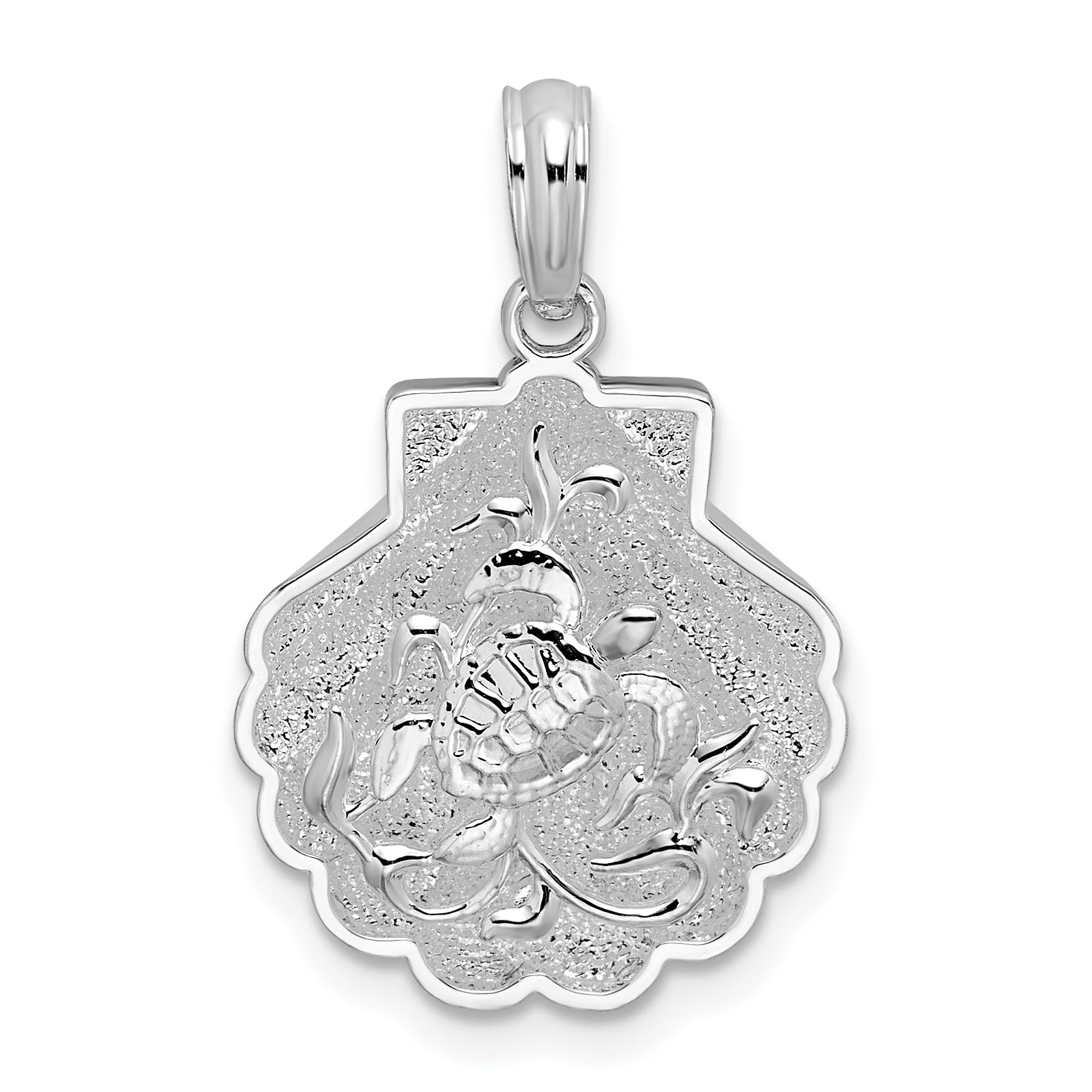 Sterling Silver De-Ani Rhodium-Plated Polished And Textured Shell / Sea Turtles Pendant