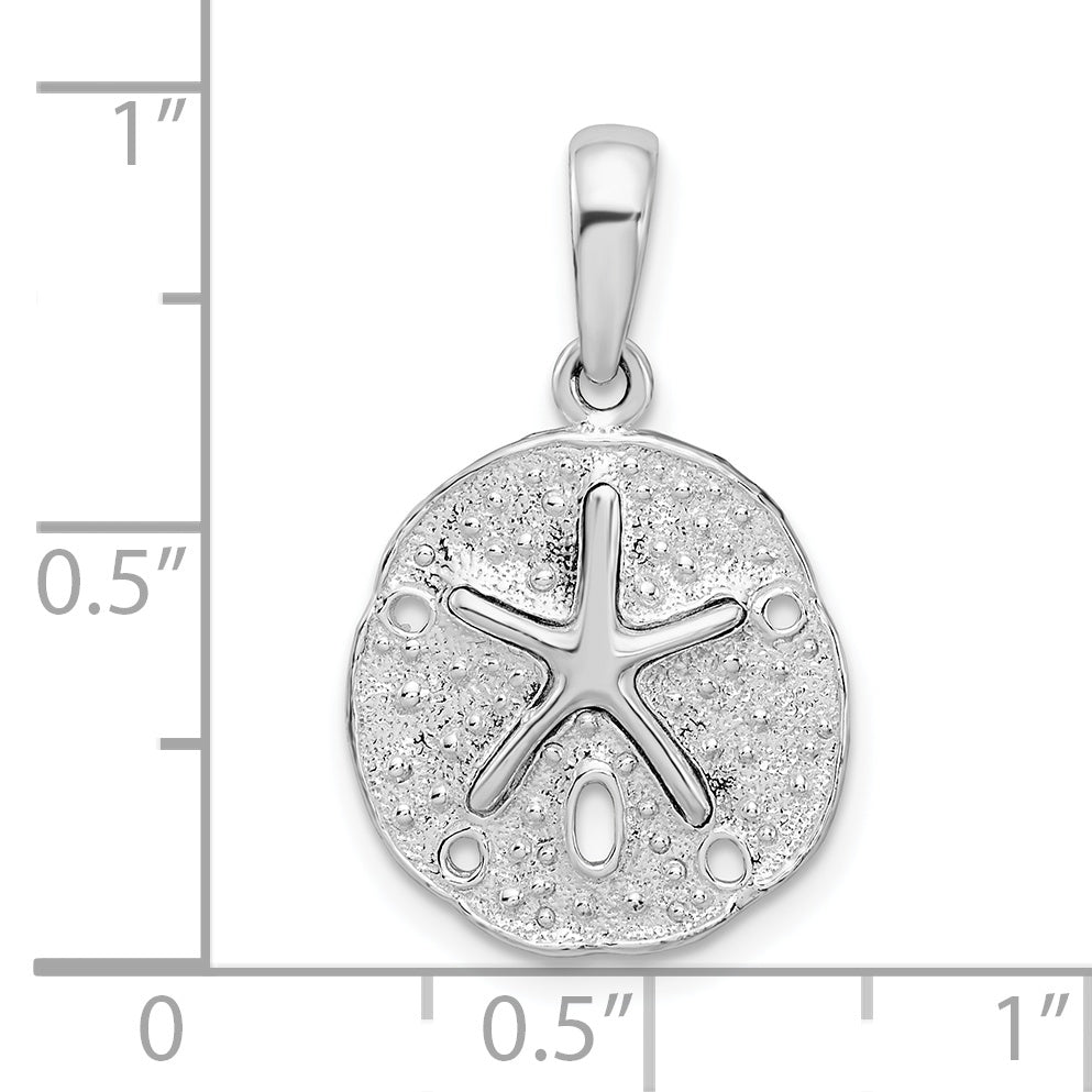Sterling Silver De-Ani Rhodium-Plated Polished And Textured Small Sand Dollar Pendant