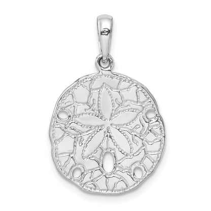 Sterling Silver De-Ani Rhodium-Plated Polished And Textured Sand Dollar Pendant