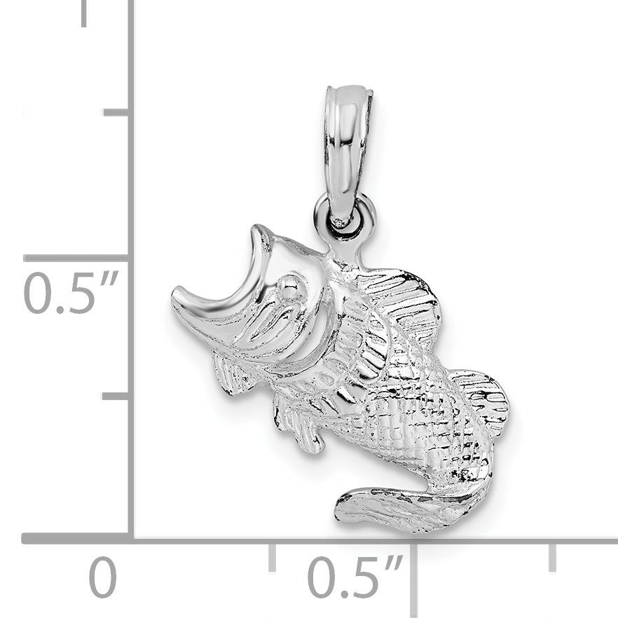 Sterling Silver De-Ani Rhodium-Plated Polished Jumping Bass Fish Pendant