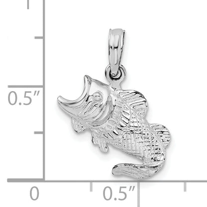 Sterling Silver De-Ani Rhodium-Plated Polished Jumping Bass Fish Pendant