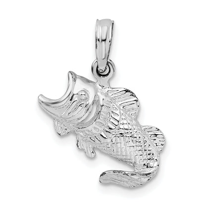 Sterling Silver De-Ani Rhodium-Plated Polished Jumping Bass Fish Pendant