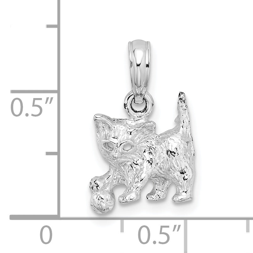 Sterling Silver De-Ani Rhodium-Plated Polished Cat With Ball Pendant