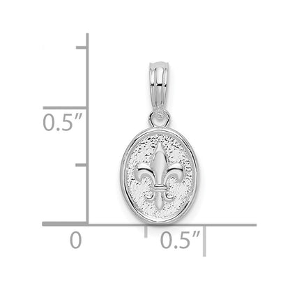 Sterling Silver De Ani Rhodium Plated Polished And Textured Fleur Lis Small Oval Pendant
