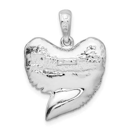 Sterling Silver De-Ani Rhodium-Plated Polished And Textured Shark Tooth Pendant