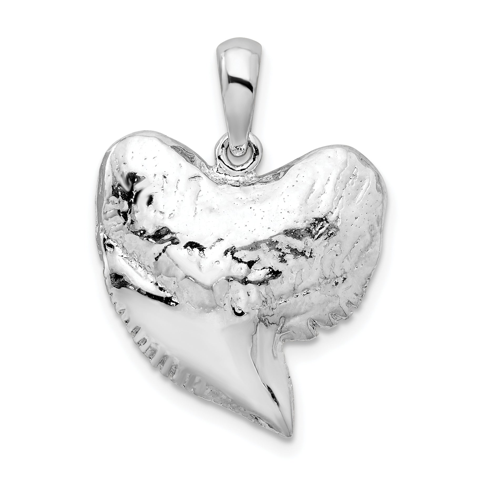 Sterling Silver De-Ani Rhodium-Plated Polished And Textured Shark Tooth Pendant
