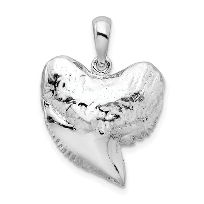 Sterling Silver De-Ani Rhodium-Plated Polished And Textured Shark Tooth Pendant