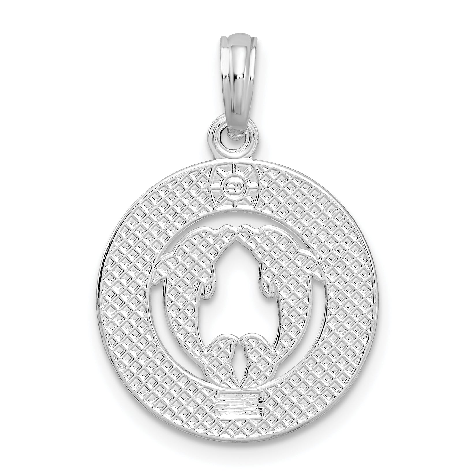 Sterling Silver De-Ani Rhodium-Plated Virginia Beach With Dolphins Circle Pendant