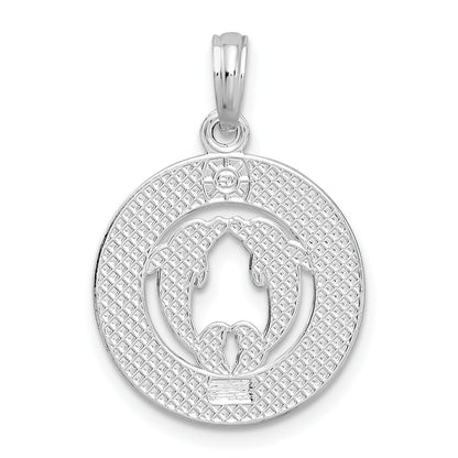 Sterling Silver De-Ani Rhodium-Plated Virginia Beach With Dolphins Circle Pendant