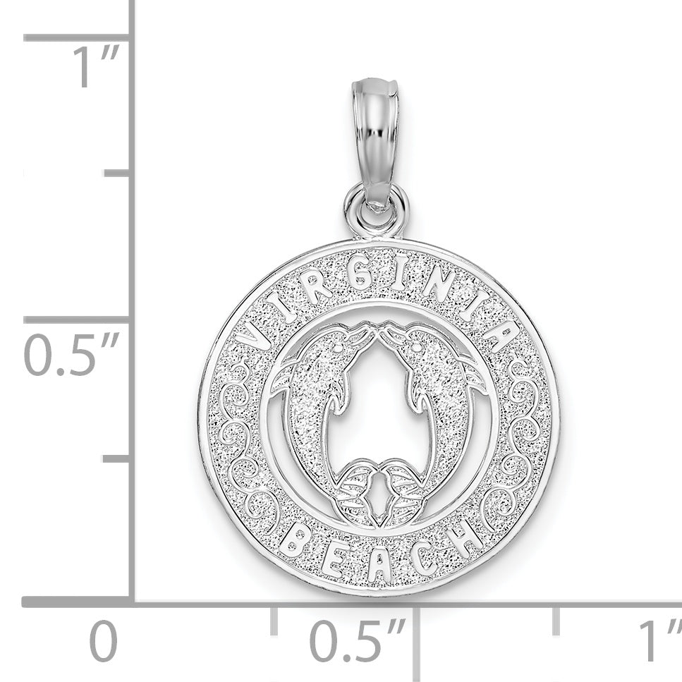 Sterling Silver De-Ani Rhodium-Plated Virginia Beach With Dolphins Circle Pendant