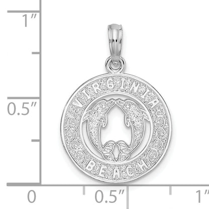 Sterling Silver De-Ani Rhodium-Plated Virginia Beach With Dolphins Circle Pendant