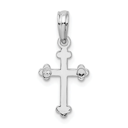 Sterling Silver De-Ani Rhodium-Plated Polished Small Budded Cross Pendant