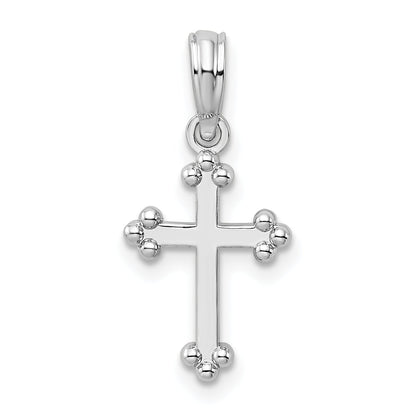 Sterling Silver De-Ani Rhodium-Plated Polished Small Budded Cross Pendant
