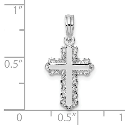 Sterling Silver De-Ani Rhodium-Plated Polished Lace Trim Cross Pendant
