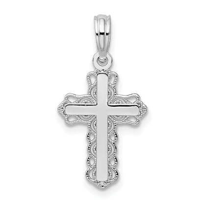 Sterling Silver De-Ani Rhodium-Plated Polished Lace Trim Cross Pendant