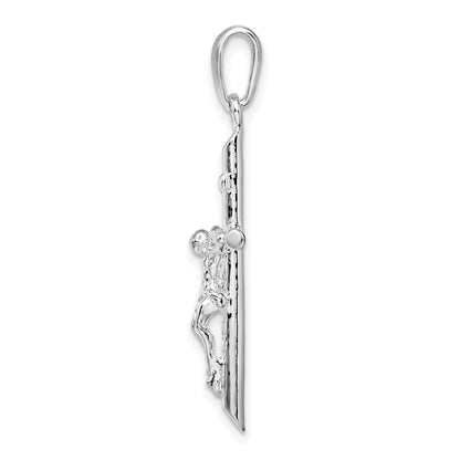 Sterling Silver De-Ani Rhodium-Plated Polished Crucifix Cross Pendant