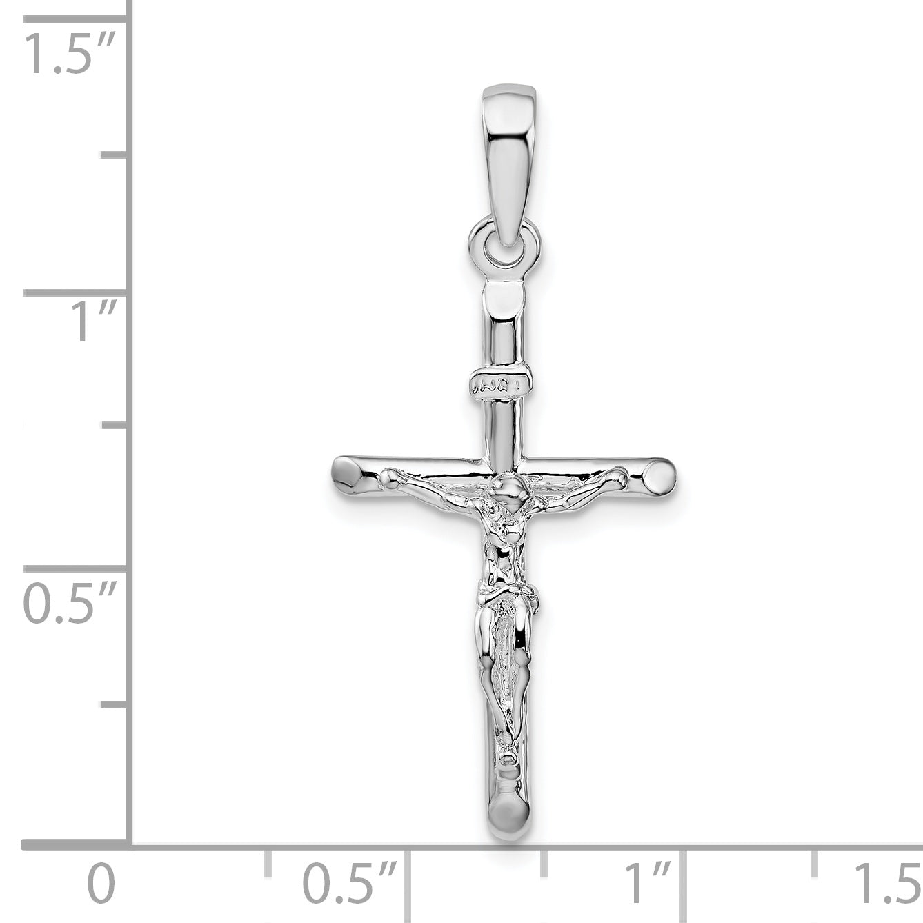 Sterling Silver De-Ani Rhodium-Plated Polished Crucifix Cross Pendant