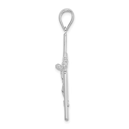 Sterling Silver De-Ani Rhodium-Plated Polished And Satin Crucifix Pendant