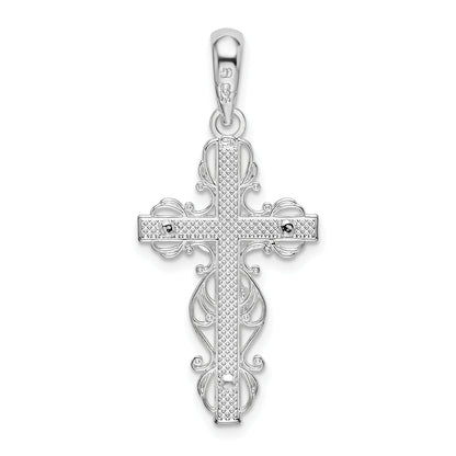 Sterling Silver De-Ani Rhodium-Plated Polished Lace Trim Crucifix Pendant