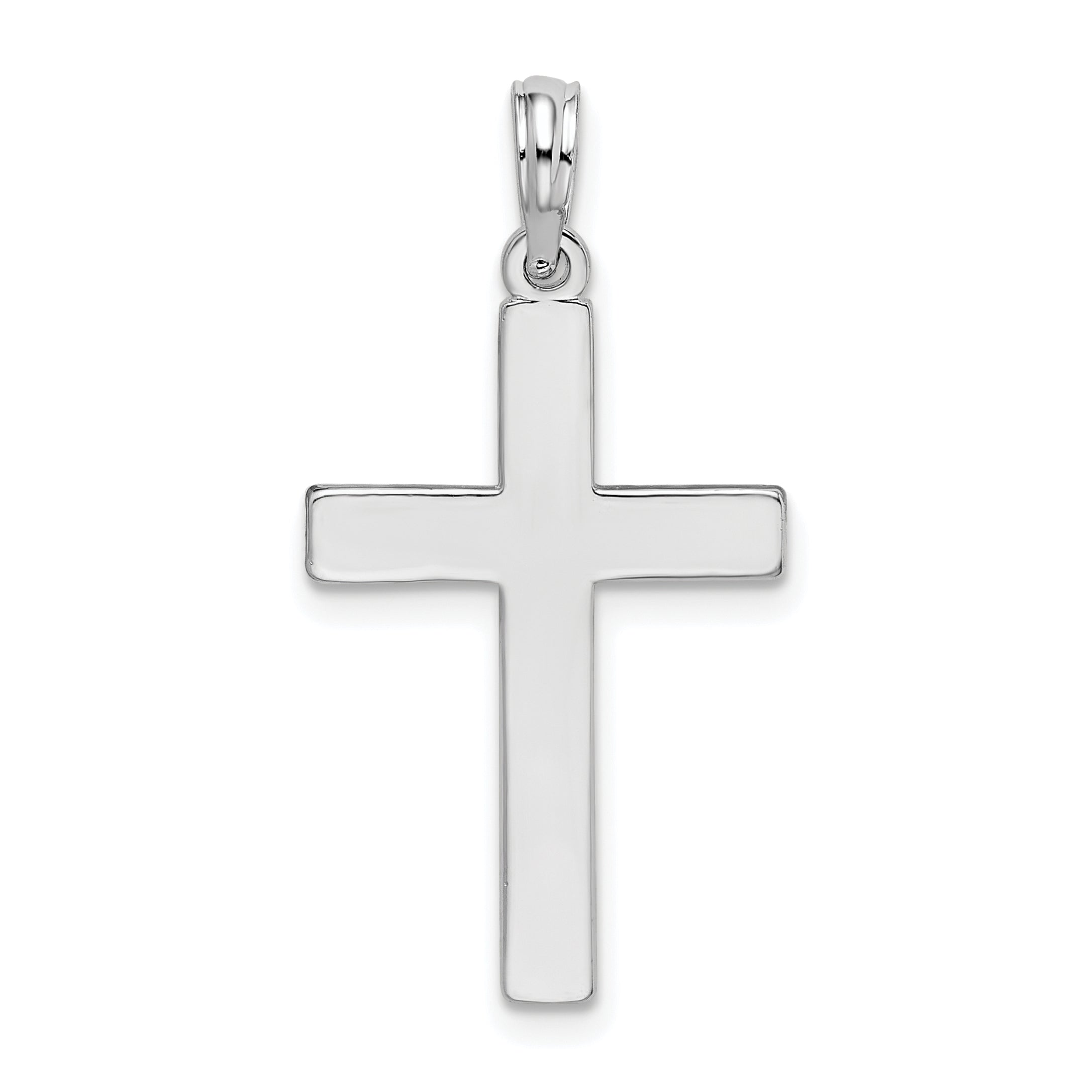 Sterling Silver De-Ani Rhodium-Plated Polished Flat Latin Cross Pendant