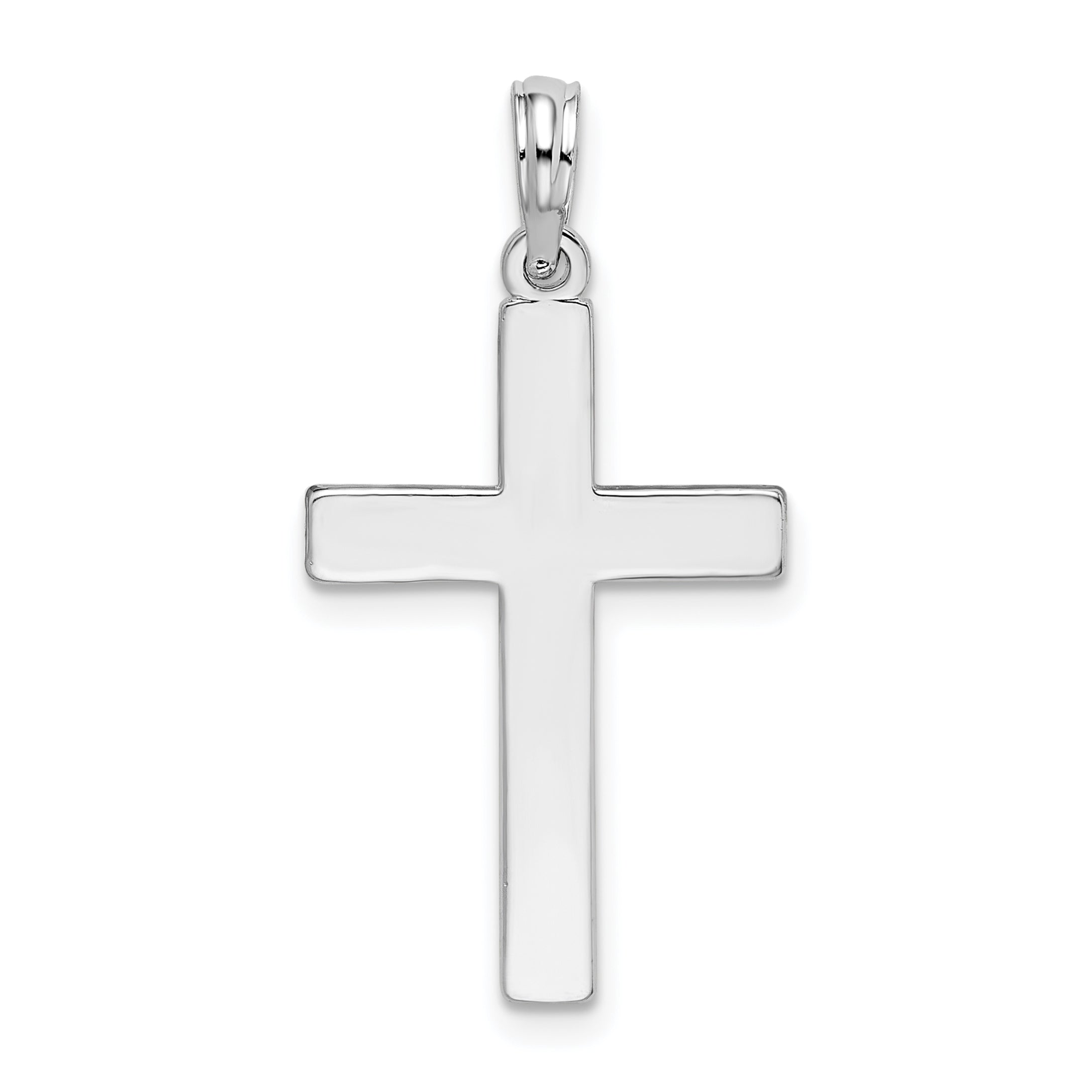 Sterling Silver De-Ani Rhodium-Plated Polished Flat Latin Cross Pendant