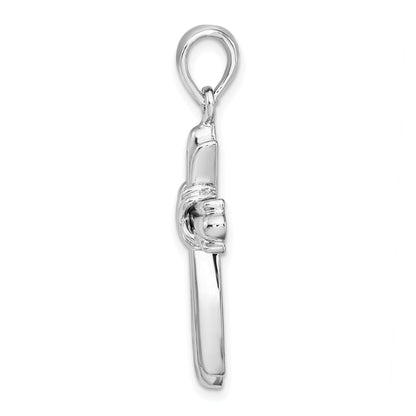 Sterling Silver De-Ani Rhodium-Plated With X-Center Budded Cross Pendant