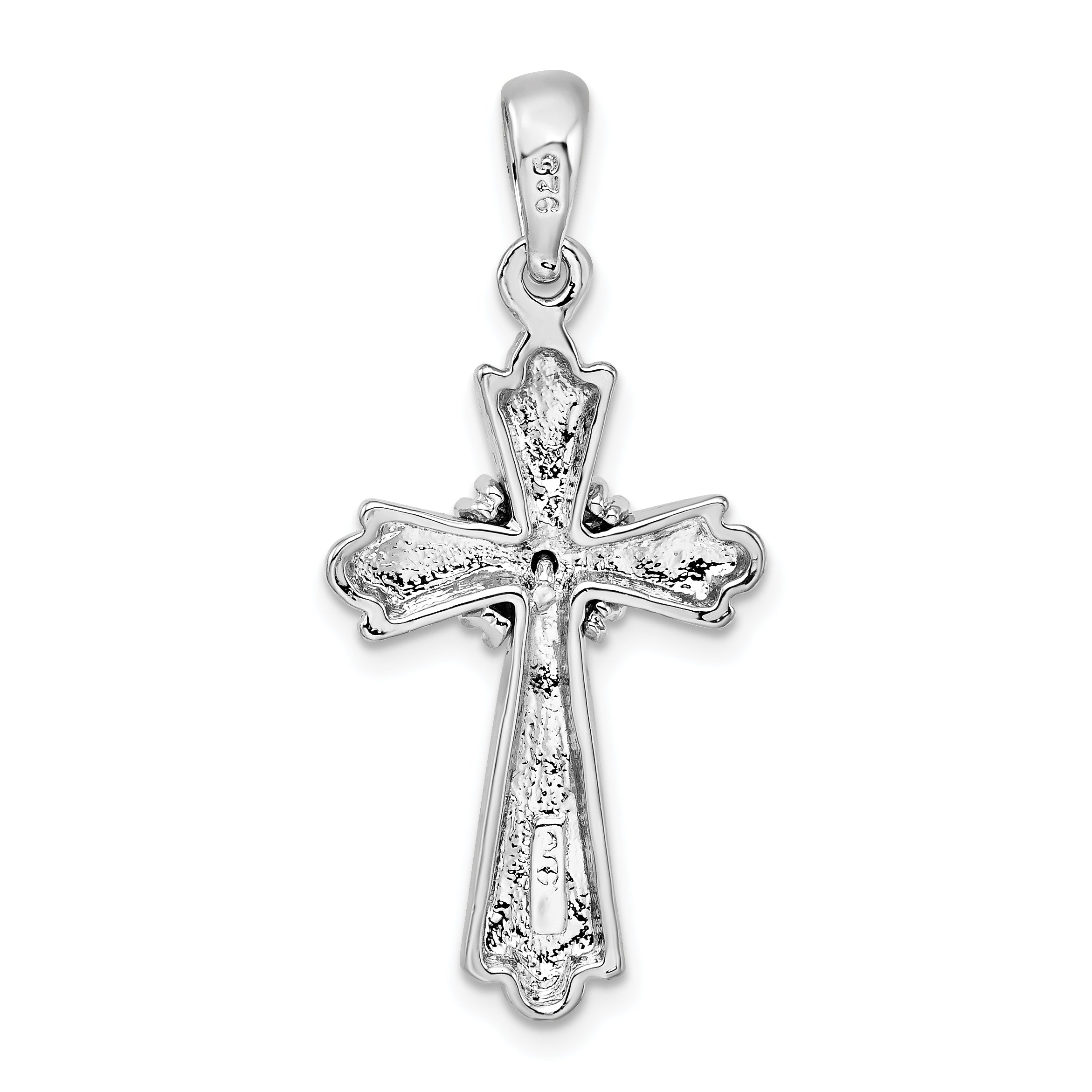 Sterling Silver De-Ani Rhodium-Plated With X-Center Budded Cross Pendant