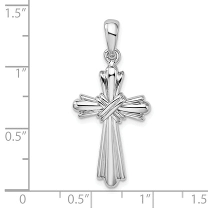 Sterling Silver De-Ani Rhodium-Plated With X-Center Budded Cross Pendant